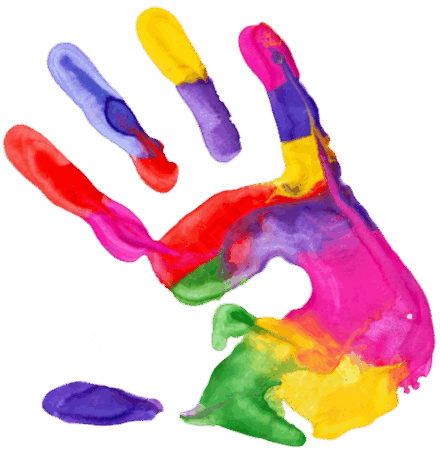 Colourful painted handprint — the We Love With Care emblem